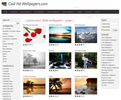 Categorizes wallpapers by size and provides multiple sizes for all 