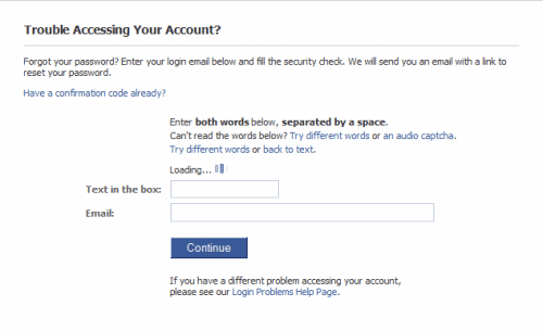 facebook password reset