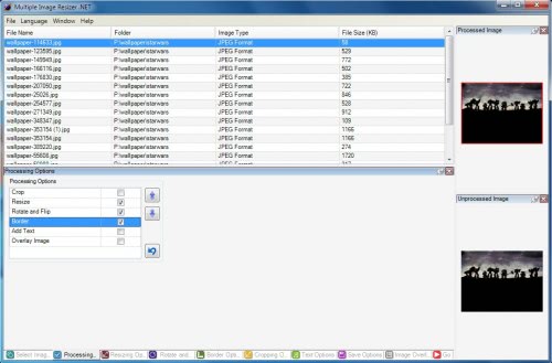 multiple image resizer. Available processing options including resizing the pictures, rotating, 