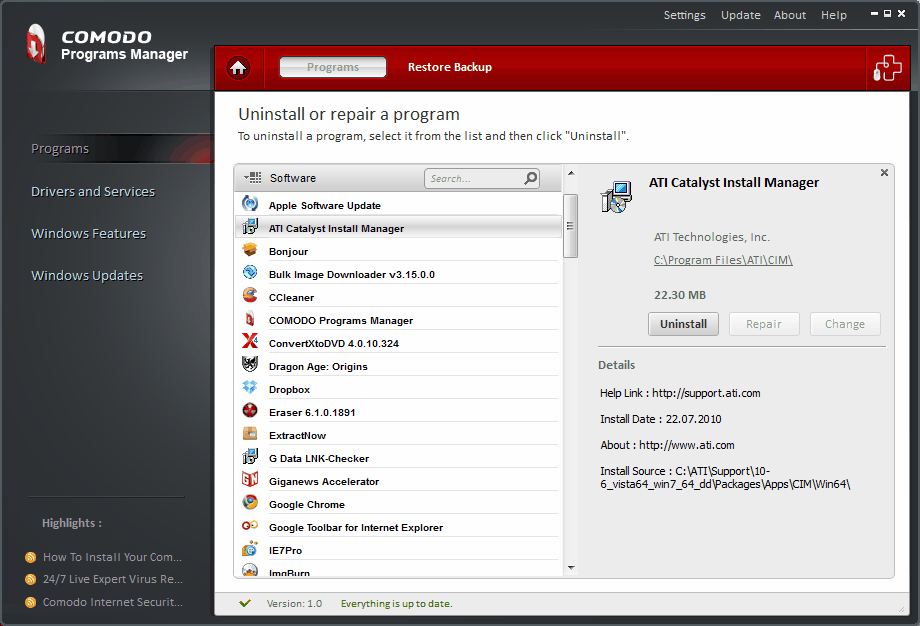uninstall program uninstall program