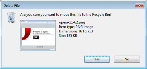are you sure you want to move this file to the recycle bin