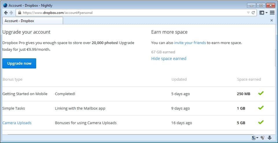 how much space in free dropbox
