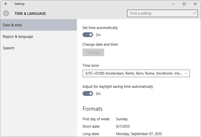 How to change time and language formats in Windows 10 - gHacks Tech News