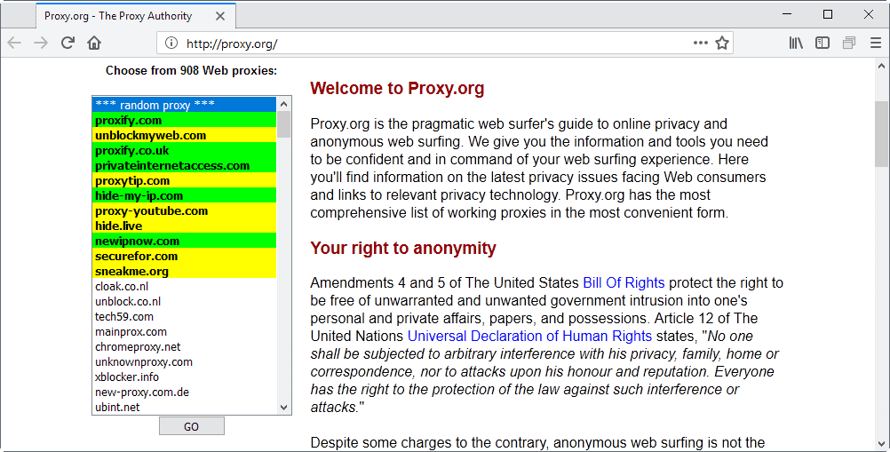 Web Proxy List November 2005