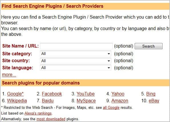 Add specialized Search Engines to Firefox