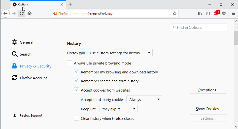How to disable third party cookies in Firefox