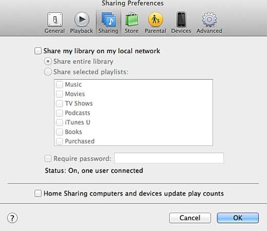 itunes sharing preferences