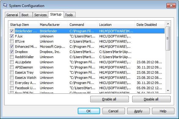 msconfig startup registry location