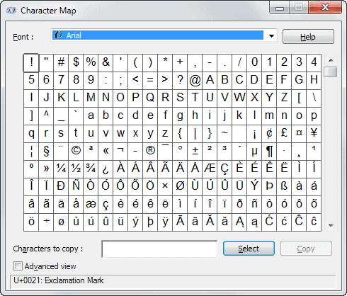 windows character map