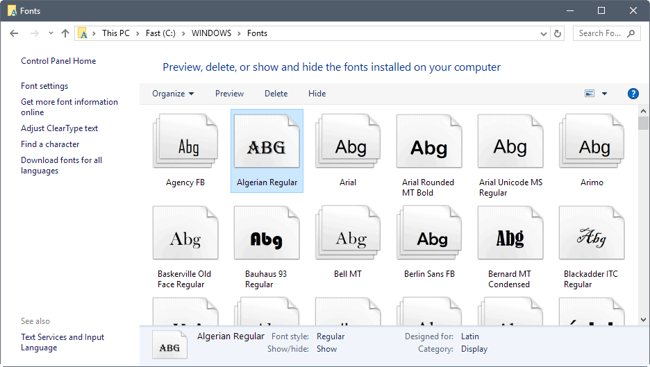 windows fonts