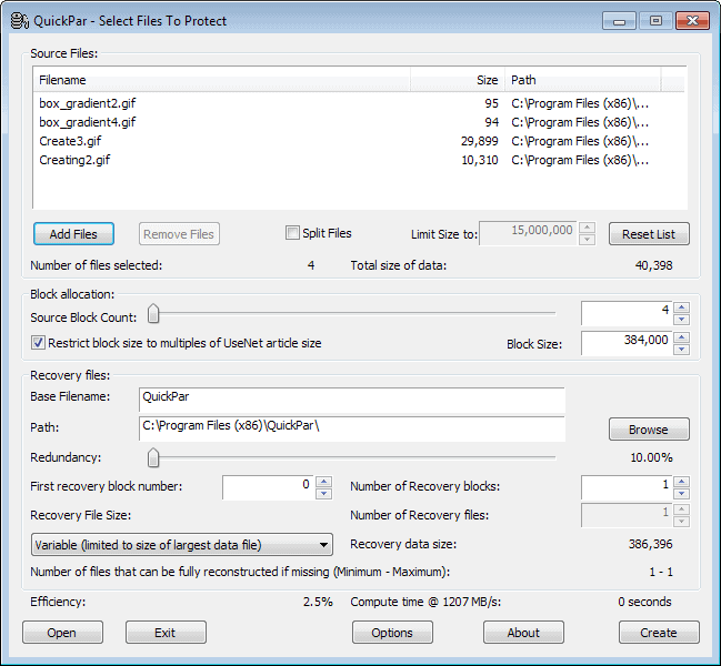 quickpar create recoverable archives