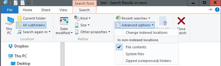 Search in all Filetypes in Windows when using Windows Search