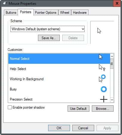 mouse properties pointer schemes