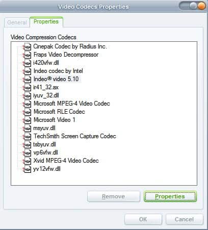 video codec properties