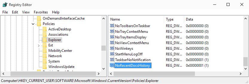 Disable Recent Documents Listing in Windows