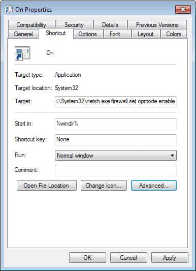 Enable or disable the Windows Firewall with one click