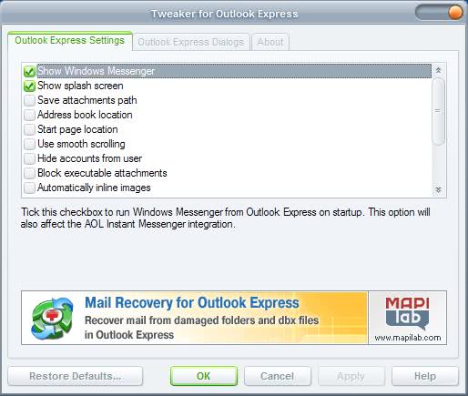 tweaker outlook express