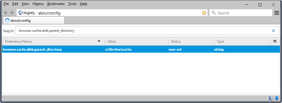 custom firefox cache folder