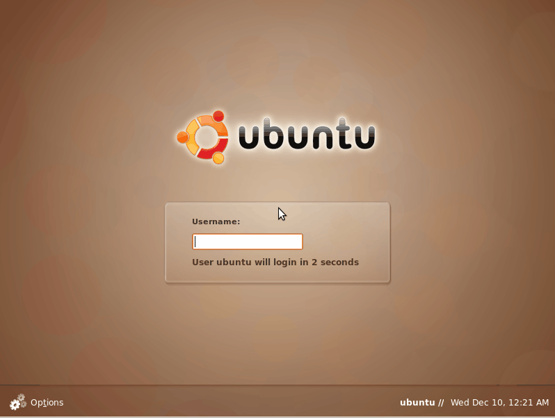 The Ubuntu log in screen.