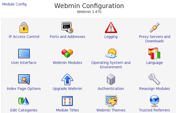 The Webmin Configuration Page