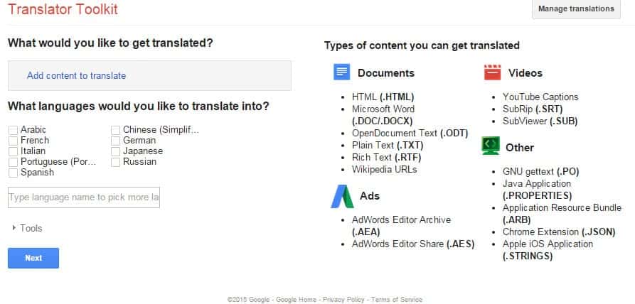 google translator toolkit