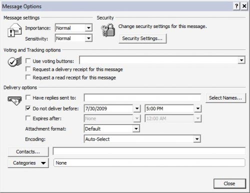 outlook delivery options