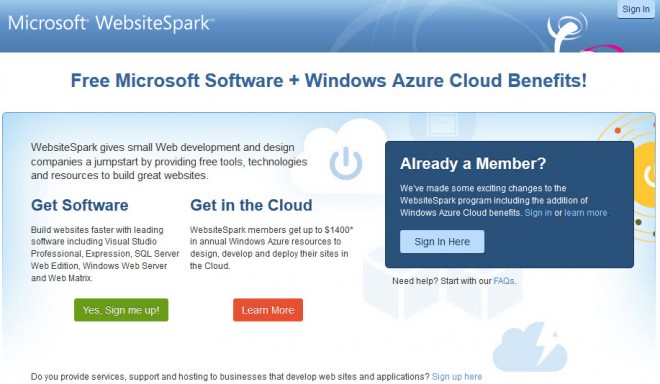 microsoft websitespark screenshot