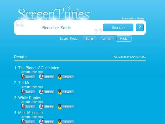 ScreenTunes Finds Movie and TV Show Music