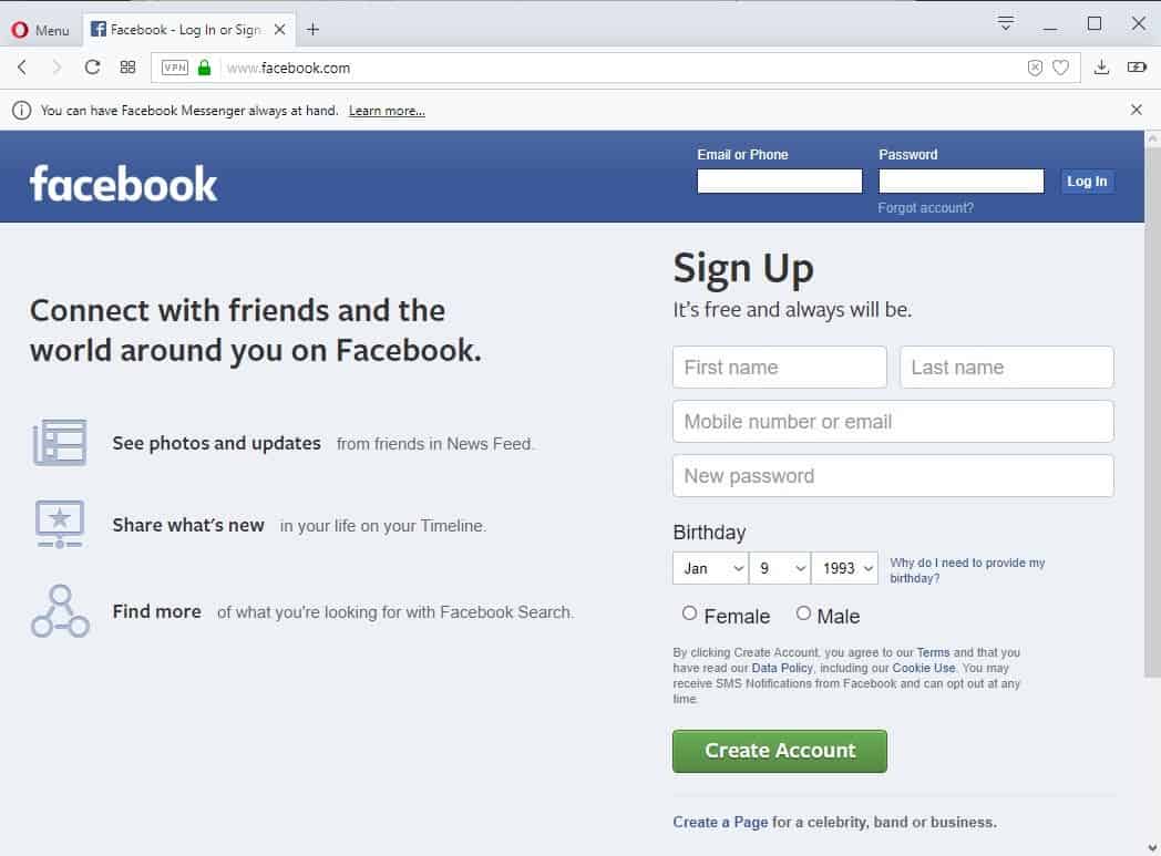 Facebook Login Form