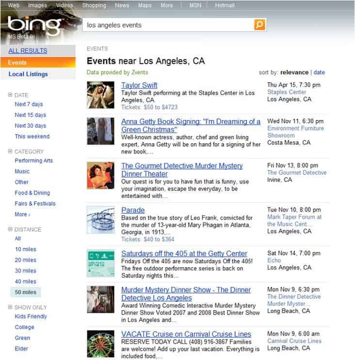 bing events