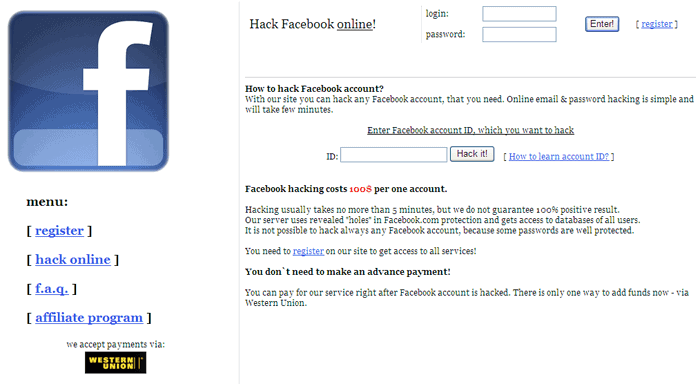 facebook login hacking