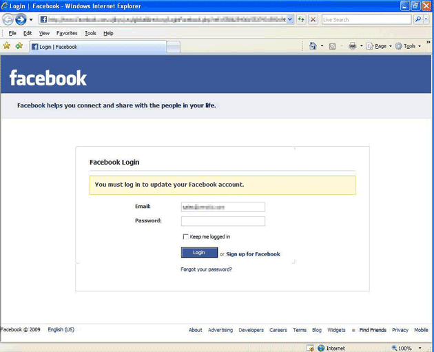 fake facebook login