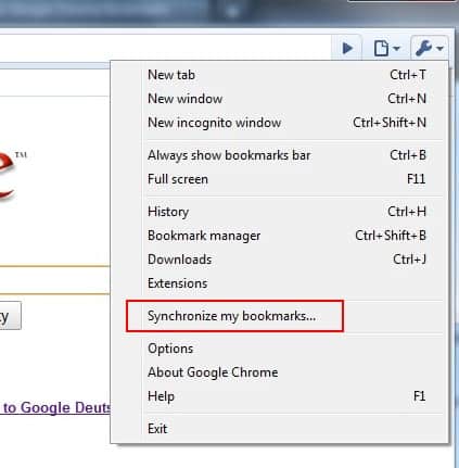 google chrome bookmark syncing