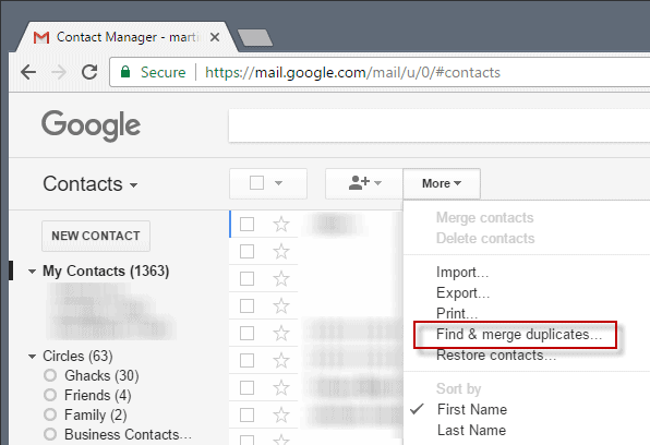 gmail contacts merge duplicates