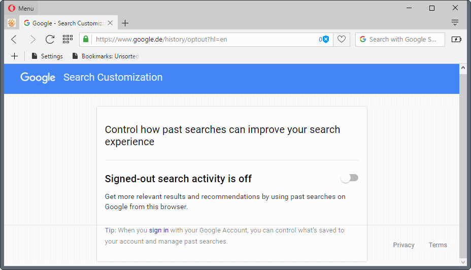 google search activity turn off