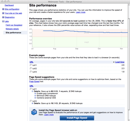 Google Webmaster Tools Site Performance
