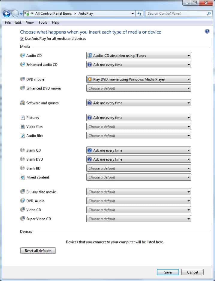 Configure Media And Device AutoPlay In Windows 7
