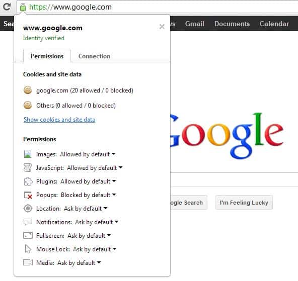 google chrome website permissions