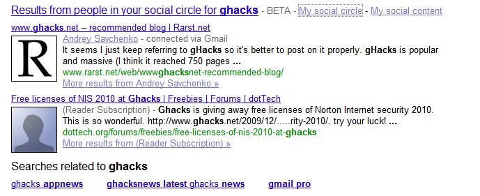 Google Social Circle Now Appearing In Search Results
