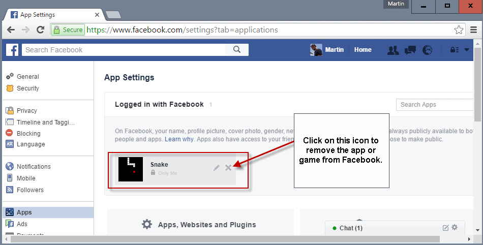 facebook uninstall apps