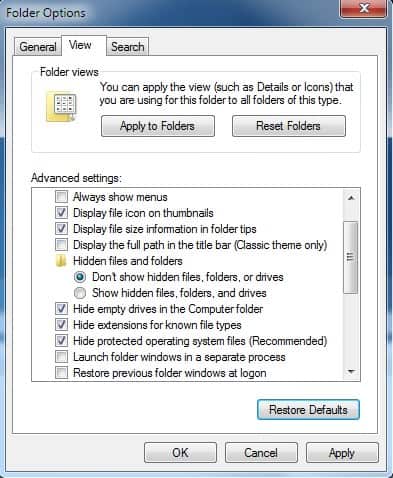 how to show hidden files in windows 7
