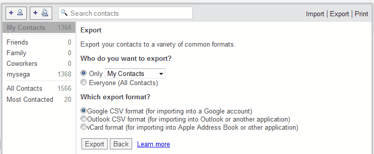 gmail contacts export