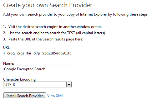 internet explorer search provider
