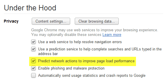 predict network actions to improve page load performance