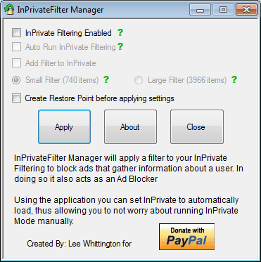 inprivate filter manager