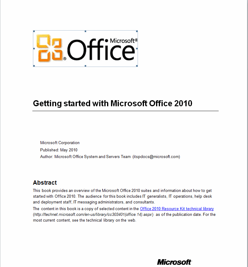office 2010 getting started