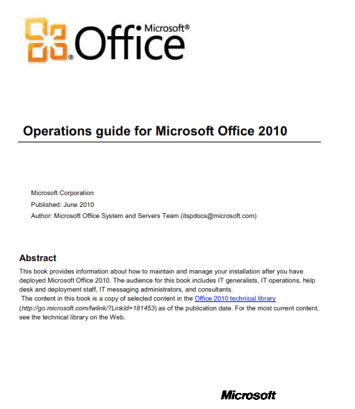 operations guide for microsoft office 2010