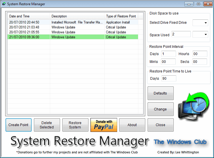 system restore manager