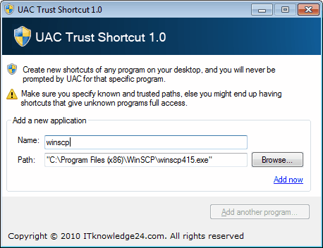 uac trust shortcuts