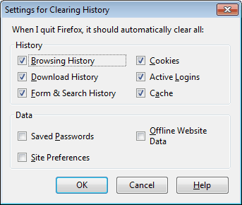 clear history on exit